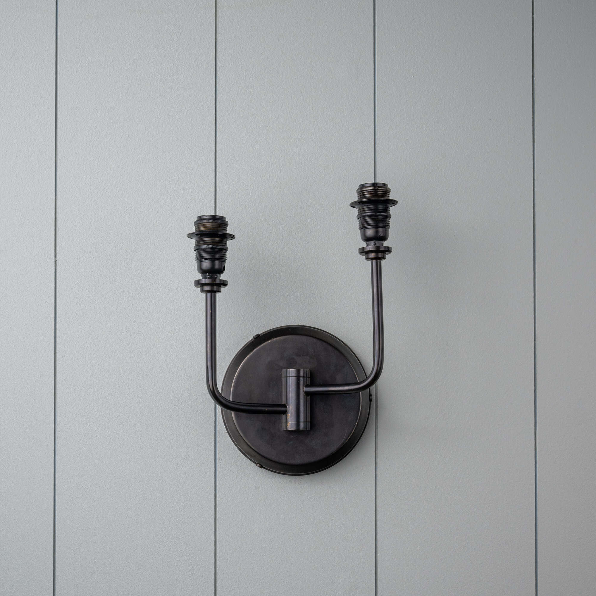  Double Trouble Waxed Brass Wall Light With Mustard Lamp Shades 