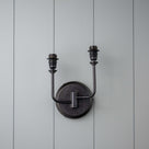  Double Trouble Waxed Brass Wall Light With Mustard Lamp Shades 