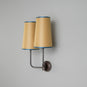  Double Trouble Waxed Brass Wall Light With Mustard Lamp Shades, Side View - Nicola Harding 