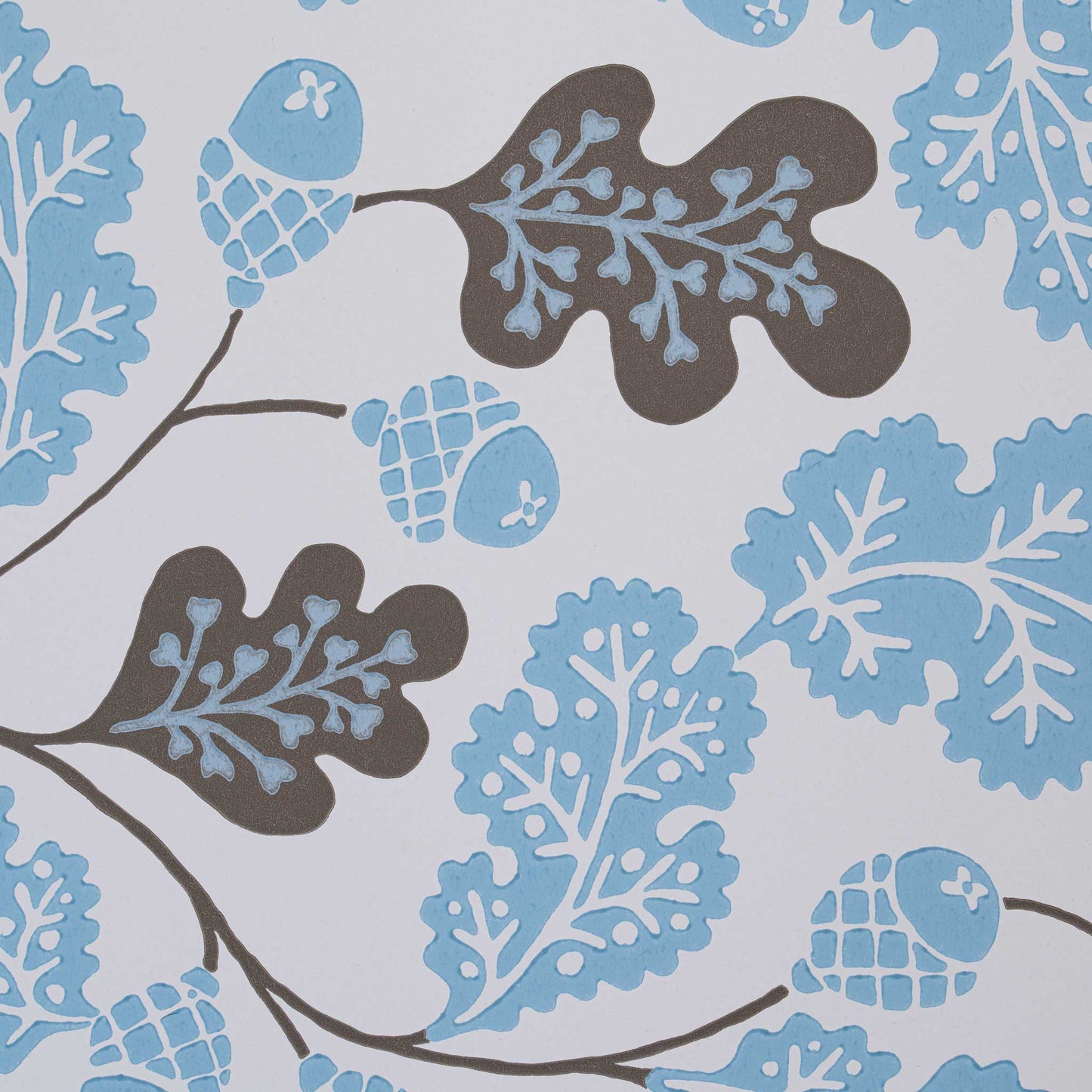 Acorn Wallpaper in Sugarbag Blue and Mushroom