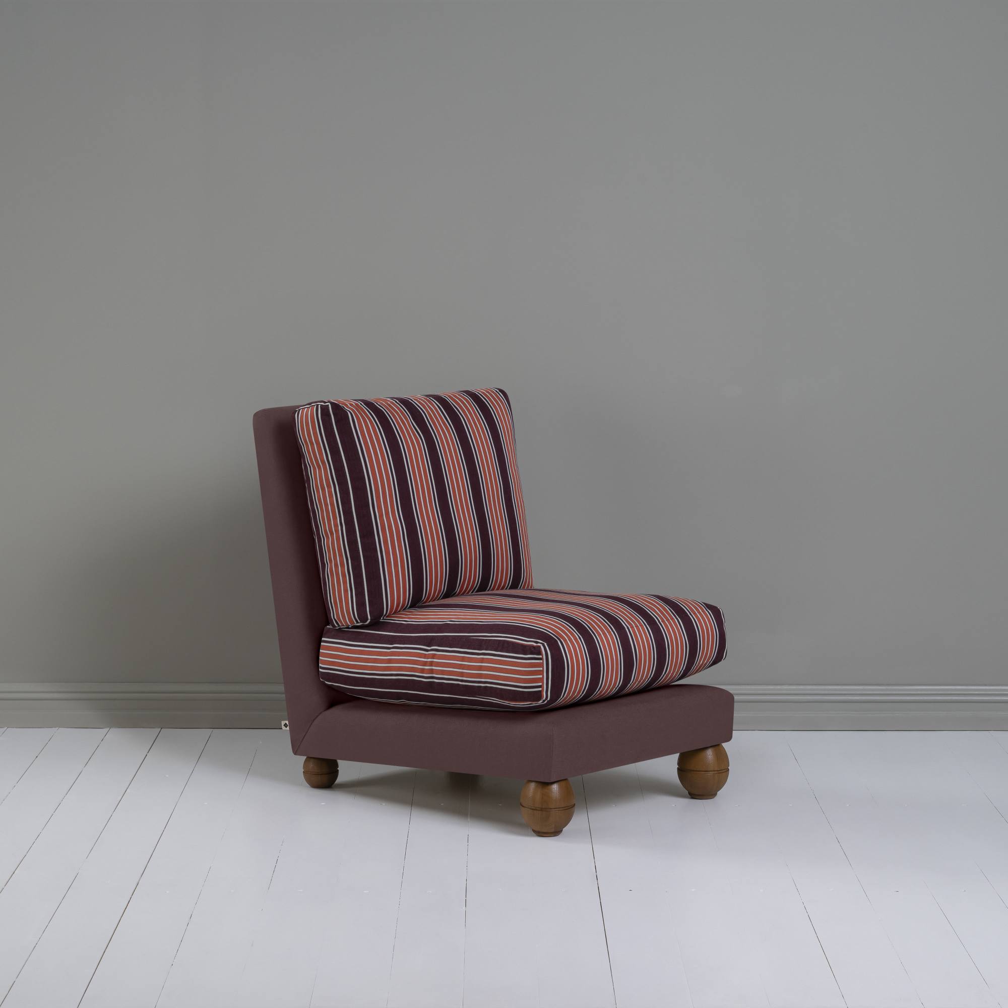  Perch Slipper Armchair in Laidback Linen Damson Frame, with Regatta Cotton, Flame Seat 