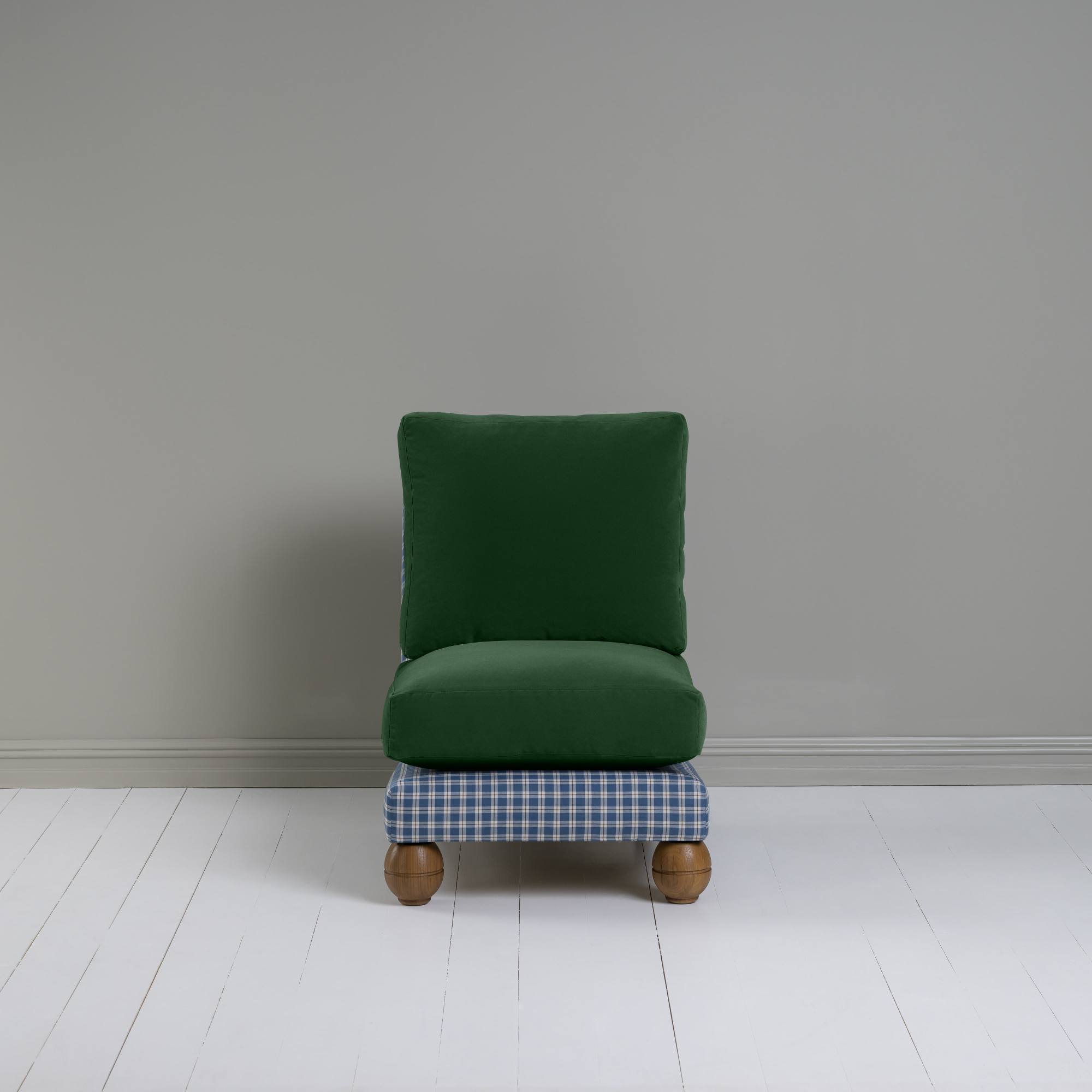  Perch Slipper Armchair in Well Plaid Frame, with Intelligent velvet Juniper cushions 